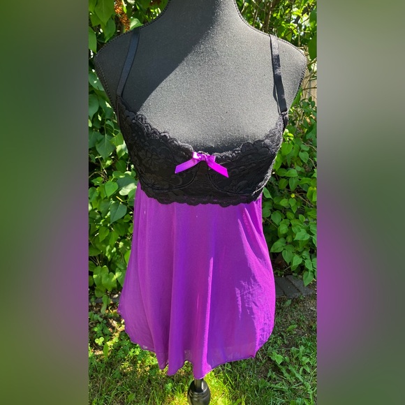 Sheer purple & black babydoll size L - Picture 1 of 6